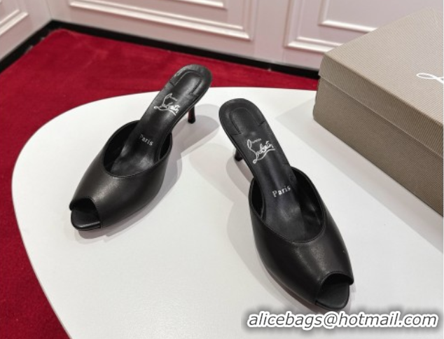 Luxurious Christian Louboutin Me Dolly Heel Slides Sandal 5.5cm in Calf Leather Black 1030143