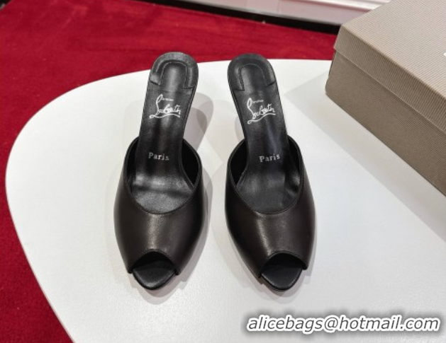 Luxurious Christian Louboutin Me Dolly Heel Slides Sandal 5.5cm in Calf Leather Black 1030143