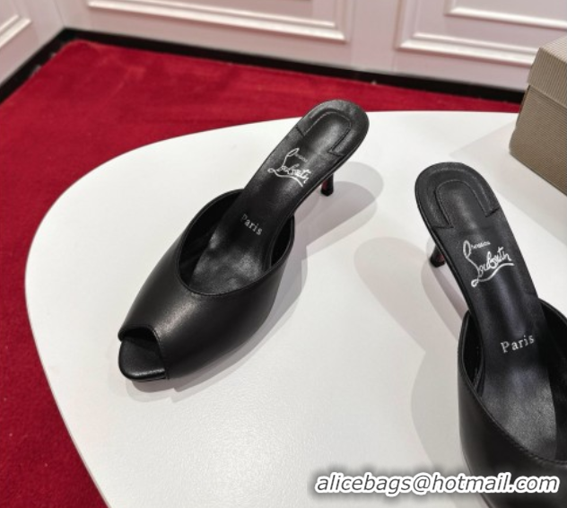 Luxurious Christian Louboutin Me Dolly Heel Slides Sandal 5.5cm in Calf Leather Black 1030143
