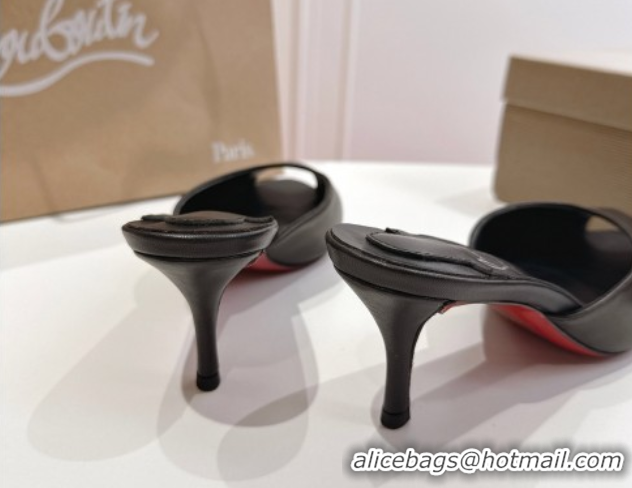 Luxurious Christian Louboutin Me Dolly Heel Slides Sandal 5.5cm in Calf Leather Black 1030143