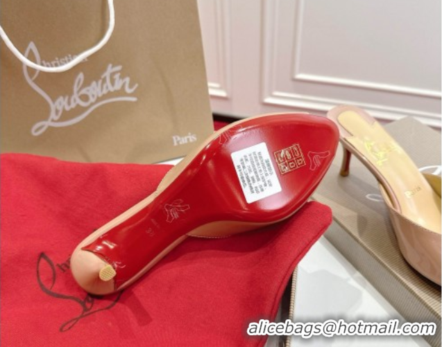 Sumptuous Christian Louboutin Me Dolly Heel Slides Sandal 5.5cm in Patent Leather Nude 1030144