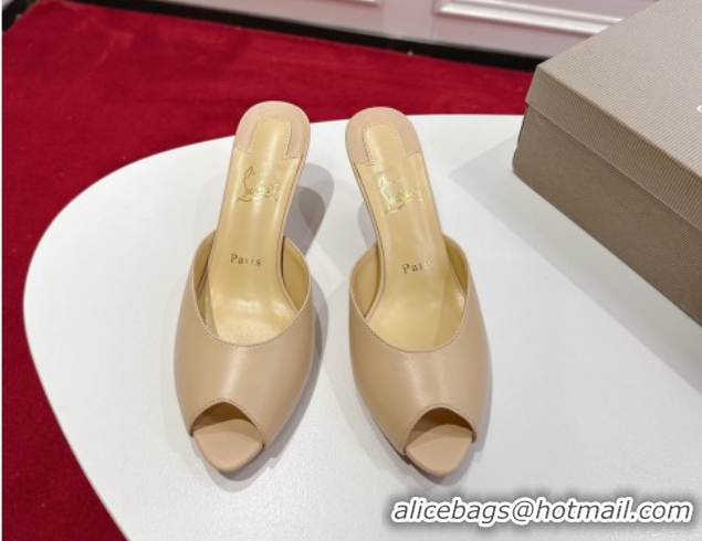 Good Quality Christian Louboutin Me Dolly Heel Slides Sandal 5.5cm in Calf Leather Beige 1030146