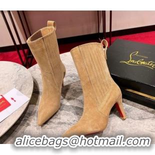 Perfect Christian Louboutin Santigag Heel Ankle Boots 8.5cm in Suede Beige 1030148