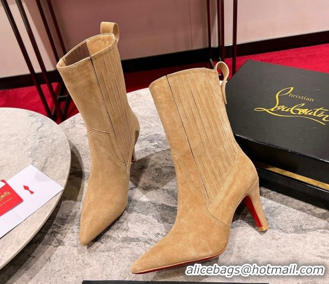 Perfect Christian Louboutin Santigag Heel Ankle Boots 8.5cm in Suede Beige 1030148