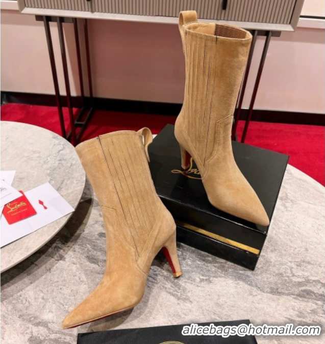 Perfect Christian Louboutin Santigag Heel Ankle Boots 8.5cm in Suede Beige 1030148