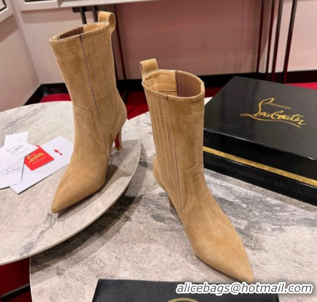 Perfect Christian Louboutin Santigag Heel Ankle Boots 8.5cm in Suede Beige 1030148