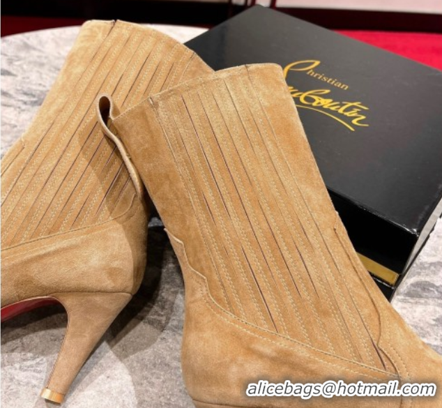 Perfect Christian Louboutin Santigag Heel Ankle Boots 8.5cm in Suede Beige 1030148