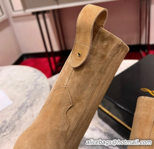Perfect Christian Louboutin Santigag Heel Ankle Boots 8.5cm in Suede Beige 1030148