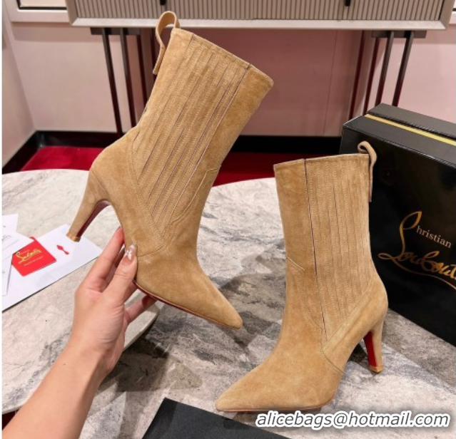 Perfect Christian Louboutin Santigag Heel Ankle Boots 8.5cm in Suede Beige 1030148
