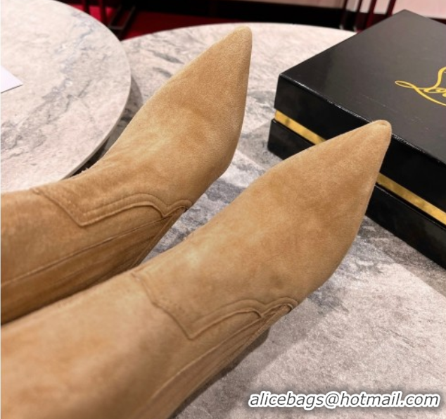 Perfect Christian Louboutin Santigag Heel Ankle Boots 8.5cm in Suede Beige 1030148