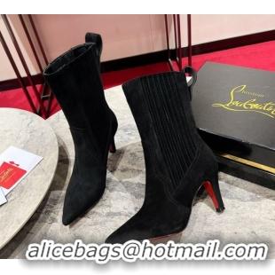 Best Product Christian Louboutin Santigag Heel Ankle Boots 8.5cm in Suede Black 1030149