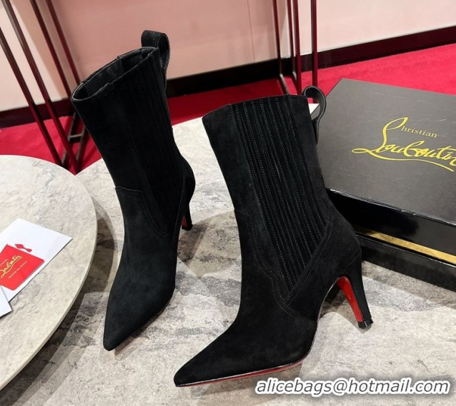 Best Product Christian Louboutin Santigag Heel Ankle Boots 8.5cm in Suede Black 1030149