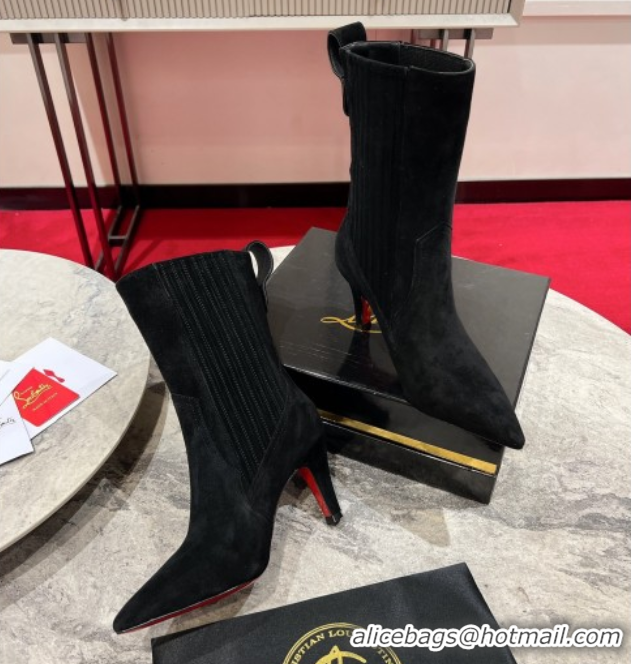 Best Product Christian Louboutin Santigag Heel Ankle Boots 8.5cm in Suede Black 1030149