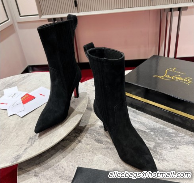 Best Product Christian Louboutin Santigag Heel Ankle Boots 8.5cm in Suede Black 1030149