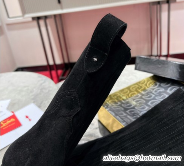 Best Product Christian Louboutin Santigag Heel Ankle Boots 8.5cm in Suede Black 1030149