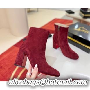 Crafted Christian Louboutin Turela Heel Ankle Boots 8.5cm in Suede Red 1030150