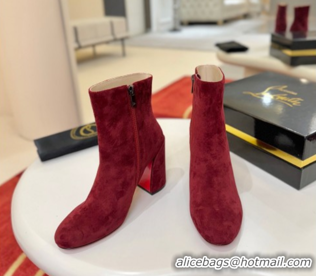 Crafted Christian Louboutin Turela Heel Ankle Boots 8.5cm in Suede Red 1030150