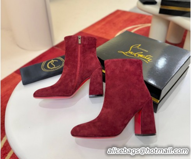 Crafted Christian Louboutin Turela Heel Ankle Boots 8.5cm in Suede Red 1030150