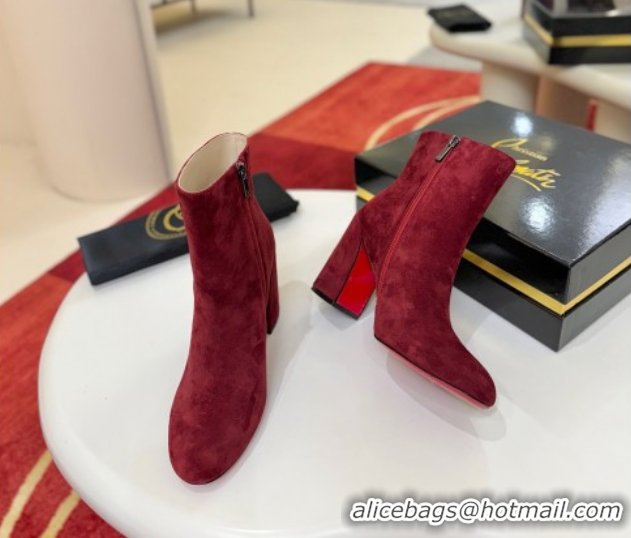 Crafted Christian Louboutin Turela Heel Ankle Boots 8.5cm in Suede Red 1030150