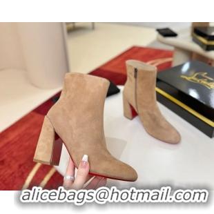 Good Taste Christian Louboutin Turela Heel Ankle Boots 8.5cm in Suede Beige 1030151
