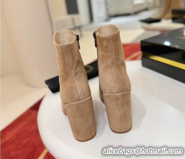 Good Taste Christian Louboutin Turela Heel Ankle Boots 8.5cm in Suede Beige 1030151