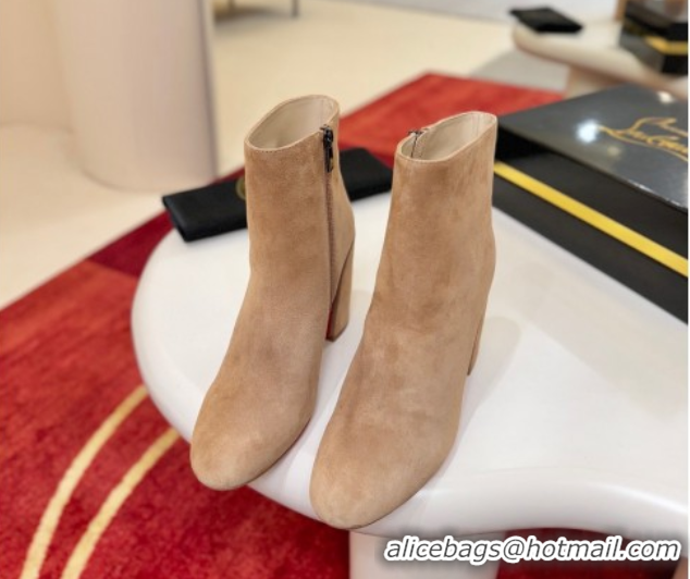Good Taste Christian Louboutin Turela Heel Ankle Boots 8.5cm in Suede Beige 1030151