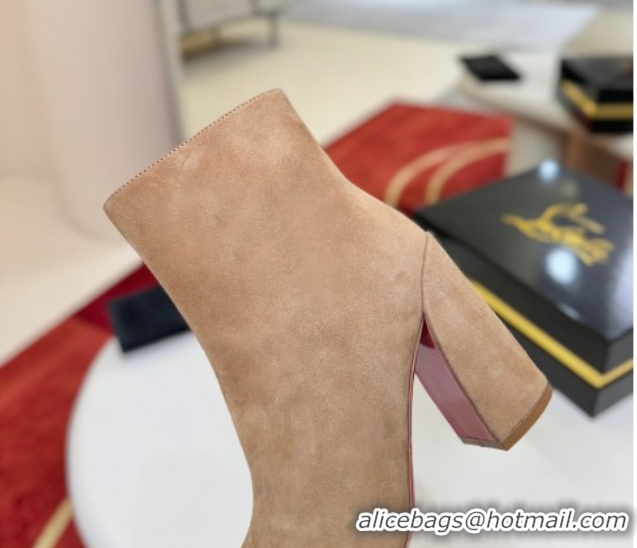 Good Taste Christian Louboutin Turela Heel Ankle Boots 8.5cm in Suede Beige 1030151