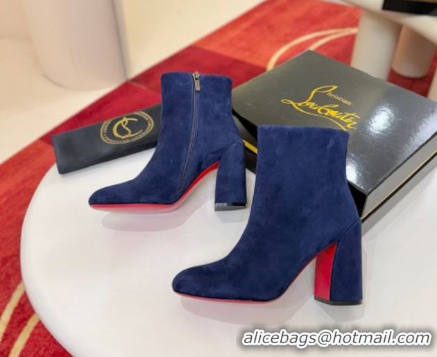 Purchase Christian Louboutin Turela Heel Ankle Boots 8.5cm in Suede Blue 1030152