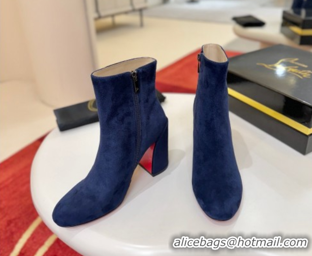 Purchase Christian Louboutin Turela Heel Ankle Boots 8.5cm in Suede Blue 1030152