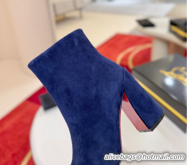 Purchase Christian Louboutin Turela Heel Ankle Boots 8.5cm in Suede Blue 1030152