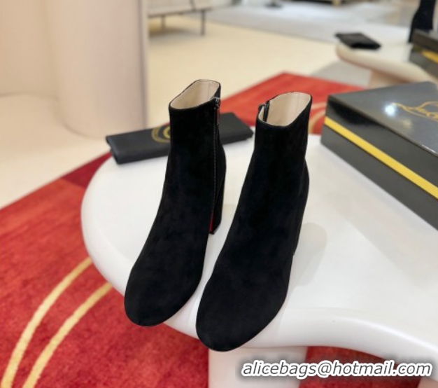 Best Grade Christian Louboutin Turela Heel Ankle Boots 8.5cm in Suede Black 1030153