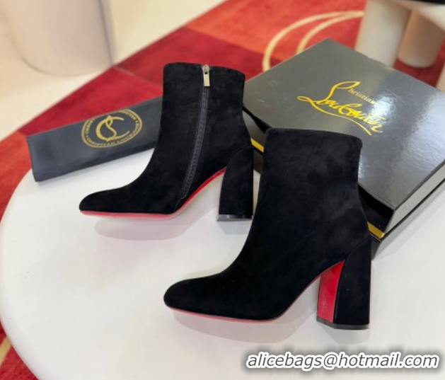 Best Grade Christian Louboutin Turela Heel Ankle Boots 8.5cm in Suede Black 1030153