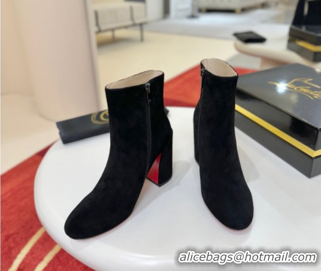 Best Grade Christian Louboutin Turela Heel Ankle Boots 8.5cm in Suede Black 1030153