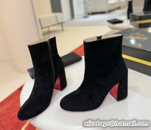 Best Grade Christian Louboutin Turela Heel Ankle Boots 8.5cm in Suede Black 1030153