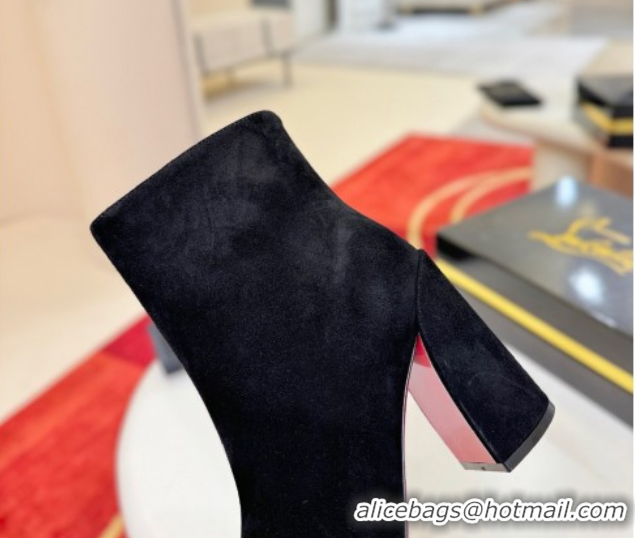 Best Grade Christian Louboutin Turela Heel Ankle Boots 8.5cm in Suede Black 1030153