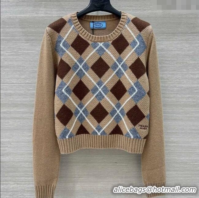 Big Discount Prada Wool Plaid Sweater PR090426 Beige 2025