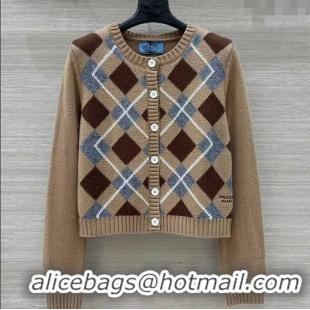 Big Discount Prada Wool Plaid Cardigan 0814 Beige 2025