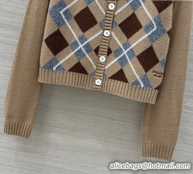 Big Discount Prada Wool Plaid Cardigan 0814 Beige 2025