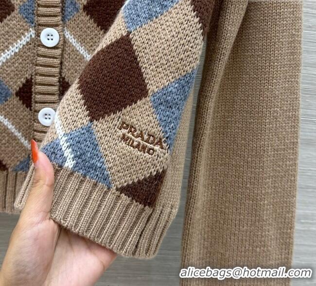 Big Discount Prada Wool Plaid Cardigan 0814 Beige 2025