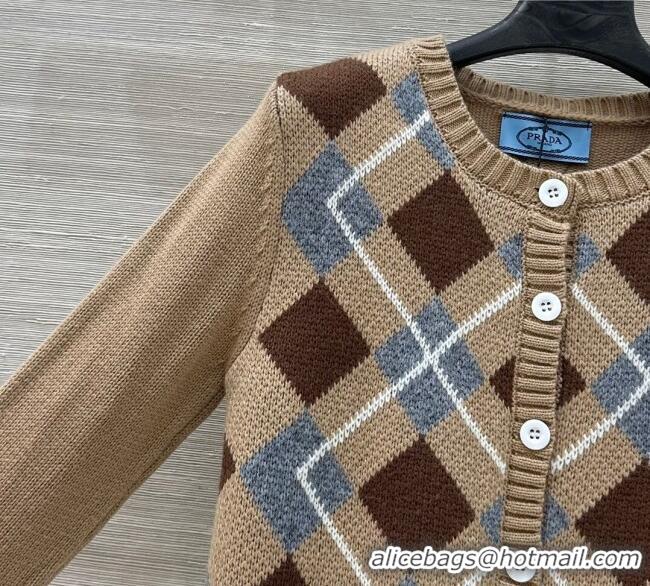 Big Discount Prada Wool Plaid Cardigan 0814 Beige 2025