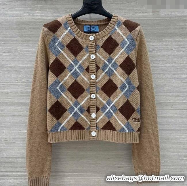 Big Discount Prada Wool Plaid Cardigan 0814 Beige 2025