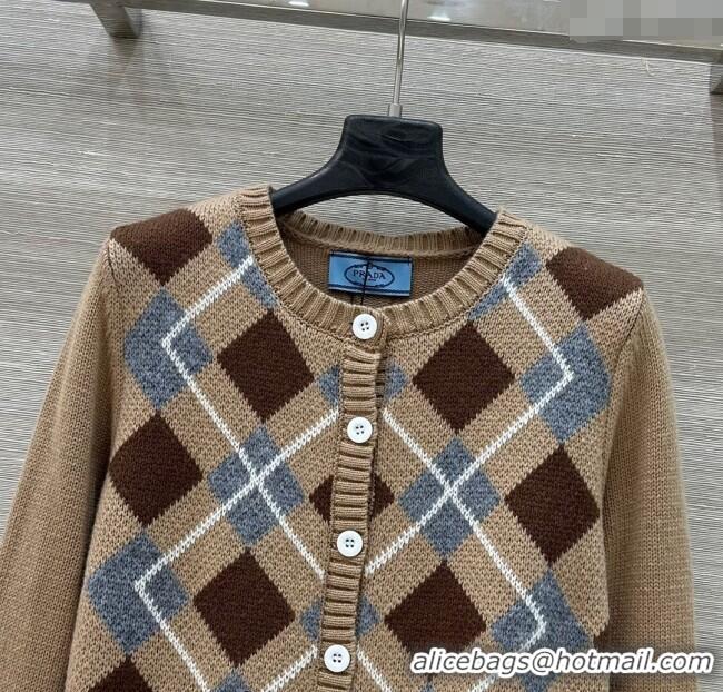 Big Discount Prada Wool Plaid Cardigan 0814 Beige 2025