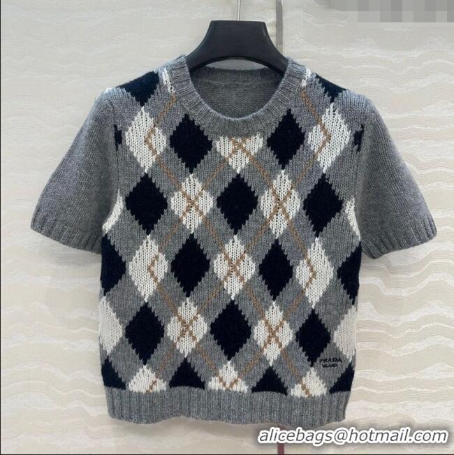 Good Product Prada Cashmere Plaid Top PR090426 Grey 2025