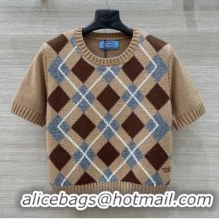 Luxury Discount Prada Wool Plaid Top PR090426 Beige 2025