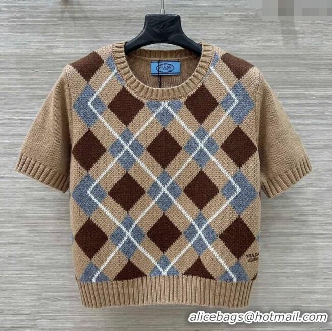 Luxury Discount Prada Wool Plaid Top PR090426 Beige 2025