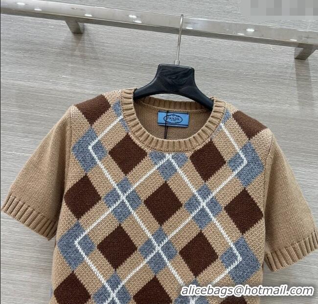 Luxury Discount Prada Wool Plaid Top PR090426 Beige 2025