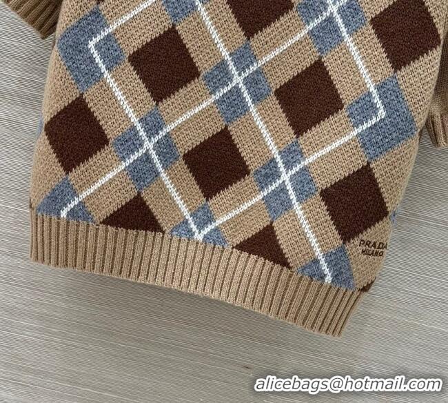 Luxury Discount Prada Wool Plaid Top PR090426 Beige 2025