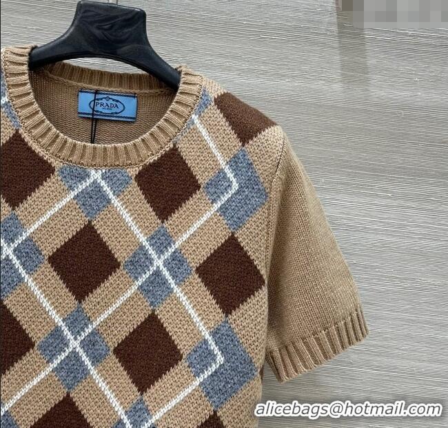 Luxury Discount Prada Wool Plaid Top PR090426 Beige 2025