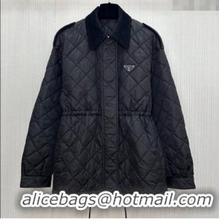 Luxury Cheap Prada Quilted Nylon and Cotton Padded Coat PR091901 Black 2025