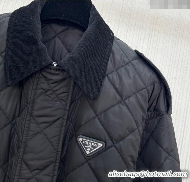 Luxury Cheap Prada Quilted Nylon and Cotton Padded Coat PR091901 Black 2025